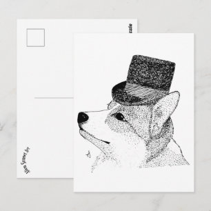 Top Hat Corgi Postcard