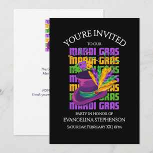 Top Hat Feathers MARDI GRAS Party Invitation