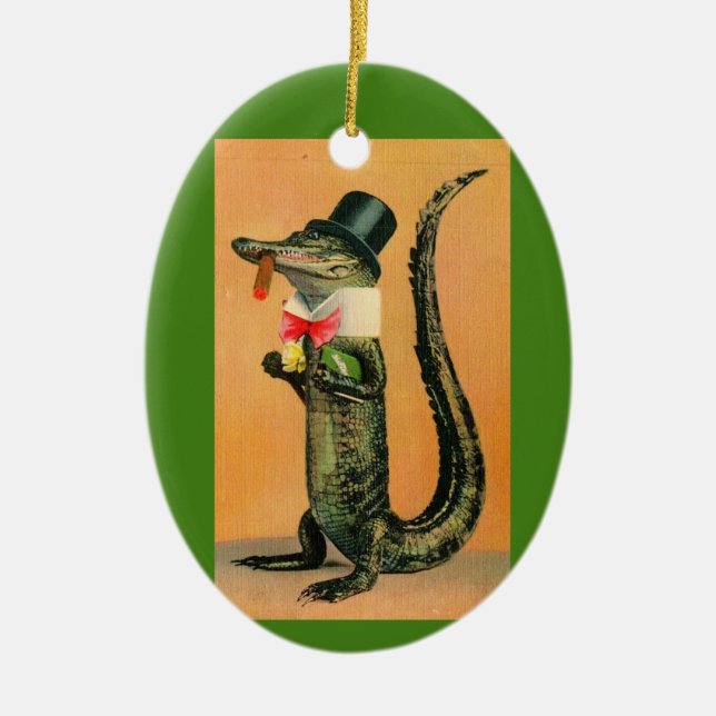 Top Hat Gator Ceramic Tree Decoration (Front)