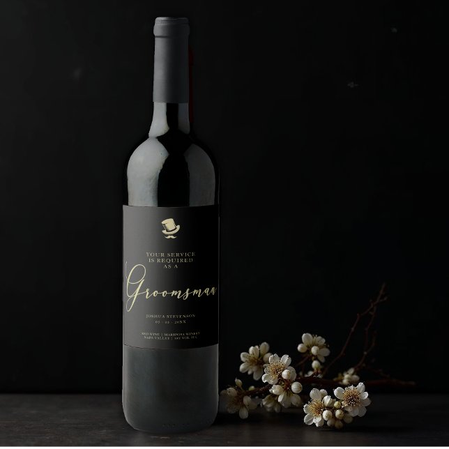 Top Hat Groomsman Chic Wedding Minimalist Proposal Wine Label (Non-traditional Fancy Gentleman Top Hat Groomsman Wedding Minimalist Proposal Card on a Wine Label.)