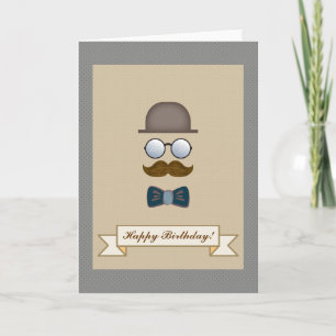 Top Hat, Moustache, Glasses and Bow Tie Birthday Card