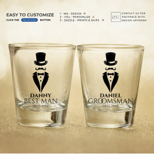 Top-hat Moustache Tux Personalise Best Man Shot Glass