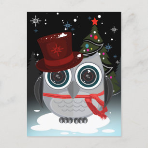 Top Hat Owl - Christmas Postcard