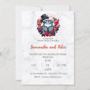 Top Hat Skeleton Floral Circle Marble Invitation