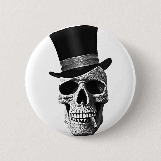 Top hat skull 6 cm round badge (Front)