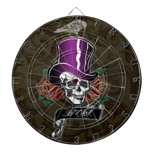 Top Hat Skull and Raven Dartboard (Front)