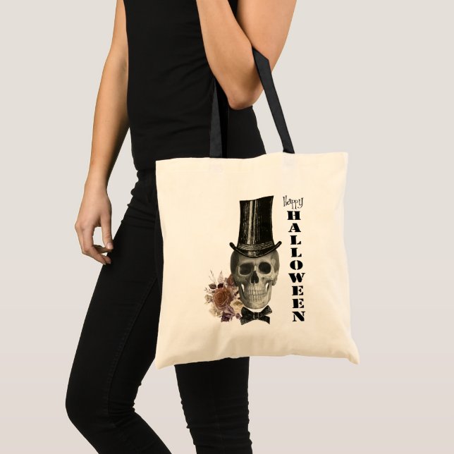Top Hat Skull Halloween Trick or Treat Tote Bag (Front (Product))