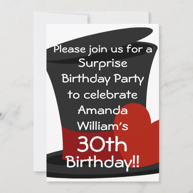 Top Hat Surprise Birthday Party Invitation (Front)
