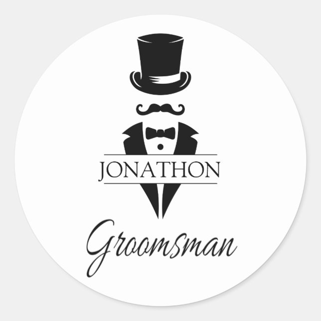 Top Hat Tux Moustache Wedding Bachelor Party Classic Round Sticker (Front)