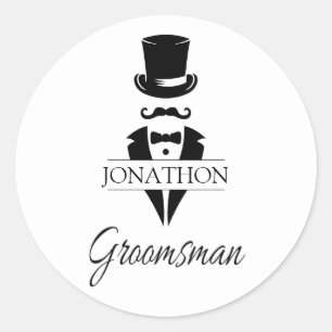 Top Hat Tux Moustache Wedding Bachelor Party Classic Round Sticker