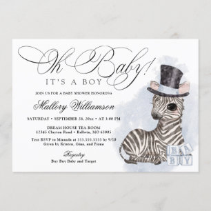 Top Hat Zebra Boy Baby Shower Invitation