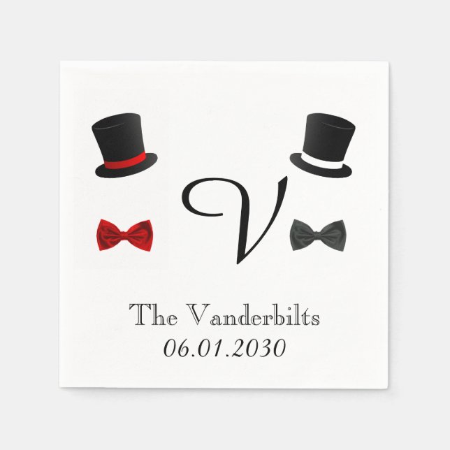 Top Hats and Bow Ties Gay Monogram Wedding Napkin (Front)