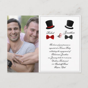 Top Hats and Bow Ties Gay Wedding Engagement Invitation