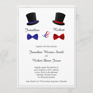 Top Hats and Bow Ties Gay Wedding Invitation