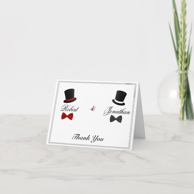 Top Hats and Bow Ties Gay Wedding Thank You Card (Front)