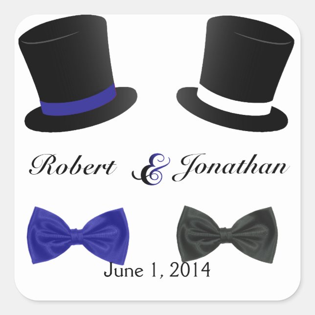 Top Hats Bow Ties Blue Gay Wedding Envelope Seal (Front)