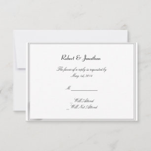 Top Hats Bow Ties Blue Gay Wedding Response Card