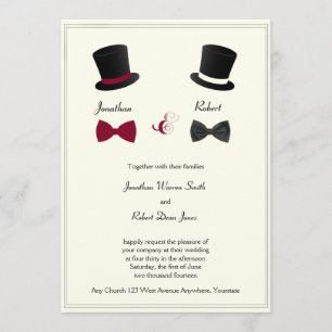 Top Hats Bow Ties Burgundy Gay Wedding Invitation