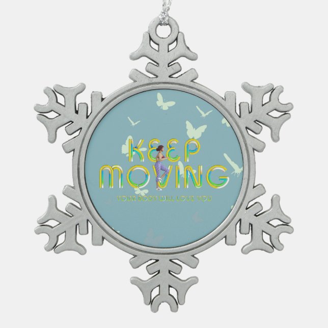 TOP Keep Moving Snowflake Pewter Christmas Ornament (Front)