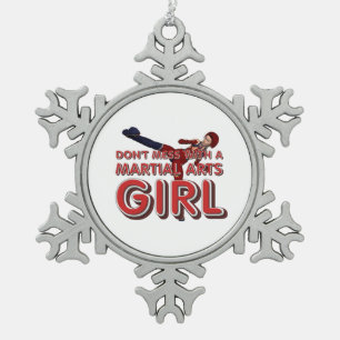 TOP Martial Arts Girl Snowflake Pewter Christmas Ornament