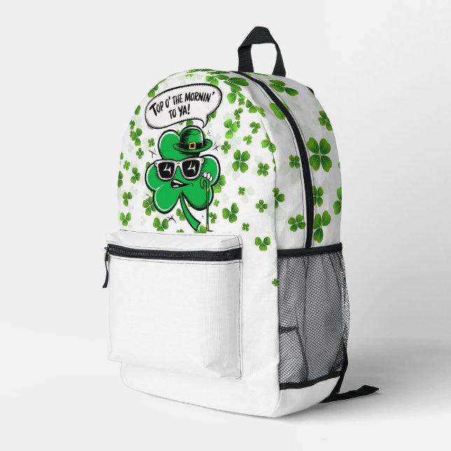 Top O' The Mornin' Shamrock Printed Backpack (Back Corner Right)