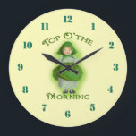 Top o the Morning Irish Lass Wall Clock<br><div class="desc">An adorable vintage image of an Irish girl in green adorns this pretty wall clock. This clock would be perfect for a girl's room,   a family room,  a nursery,  or even an Irish pub!  Available in two sizes of round clock,  or a square clock. Copyright Scarebaby Design.</div>