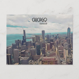 Top of the World, Chicago, Customisable Date Postcard