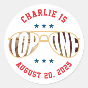 Top One Fighter Pilot Theme First Birthday Classic Round Sticker