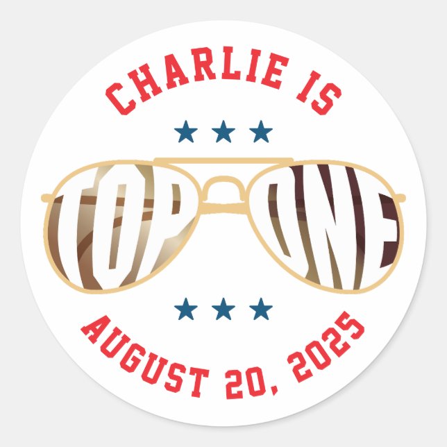 Top One Fighter Pilot Theme First Birthday Classic Round Sticker (Front)