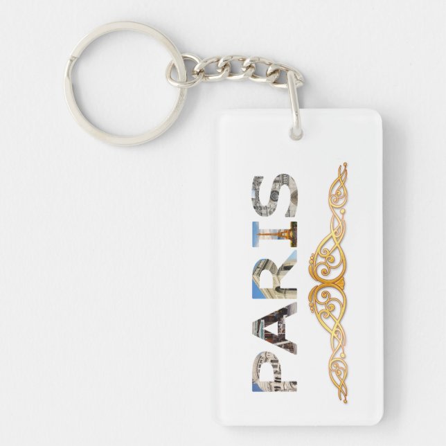 Top Paris Attractions Thru Letters of Word Paris Key Ring (Front)