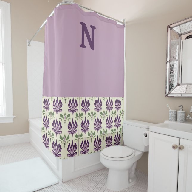 Top purple and Ornamental Lily Motif Pattern Shower Curtain (In Situ)