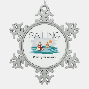 TOP Sailing Poetry Snowflake Pewter Christmas Ornament