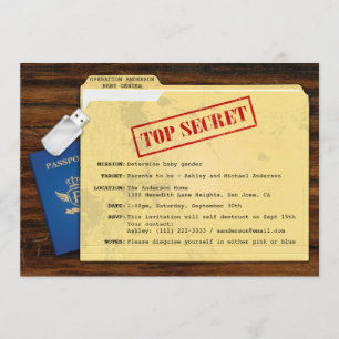 Top Secret Agent Mission Baby Gender Reveal Party Invitation