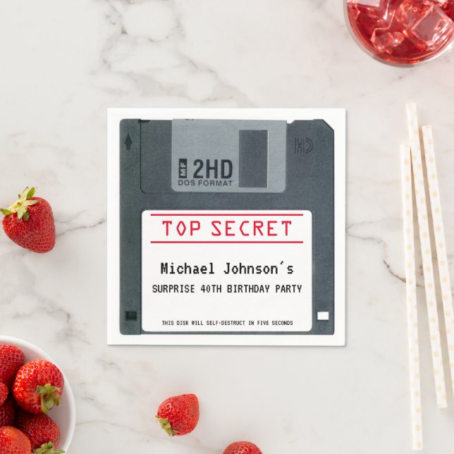 Top Secret Retro 1980s Disc Surprise 40th Birthday Napkin (Insitu)