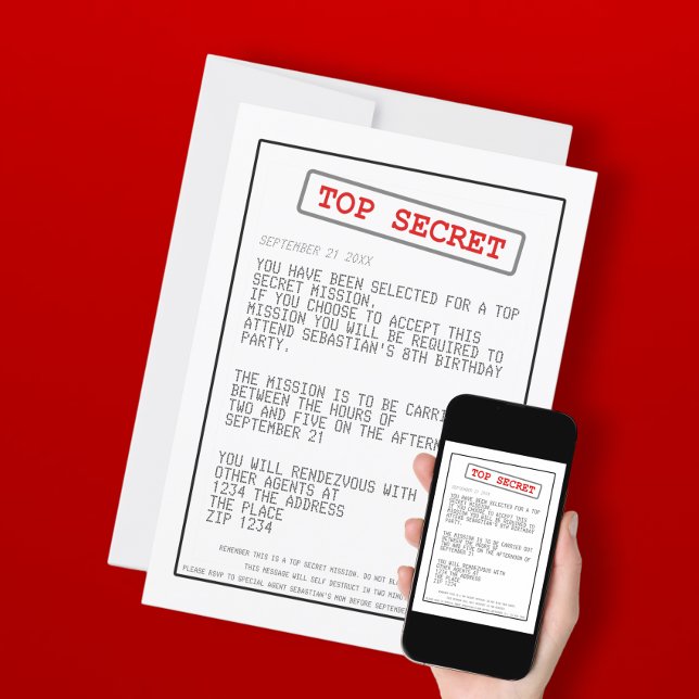 Top Secret Special Agent Spy Surprise Party Invitation (Creator Uploaded)
