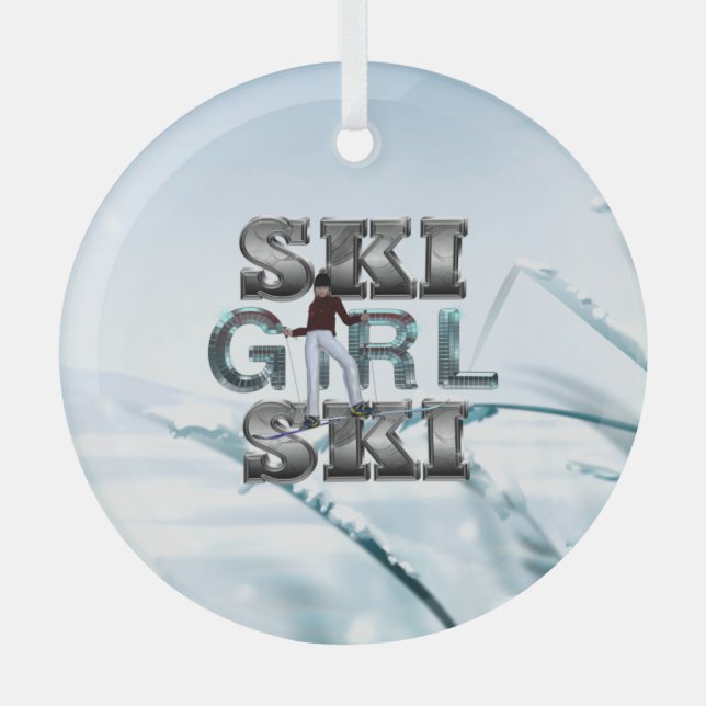 TOP Ski Girl Ski Glass Tree Decoration (Front)