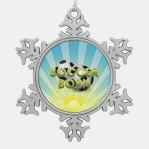 TOP Soccer Born Snowflake Pewter Christmas Ornament
