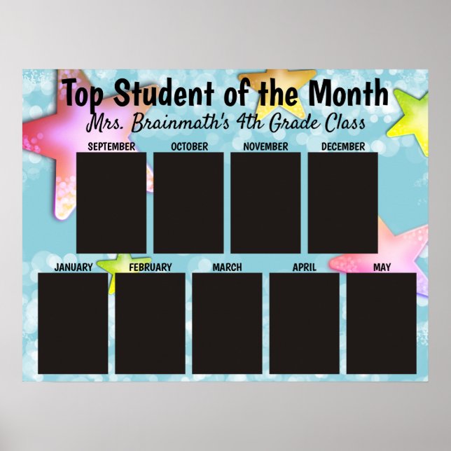 Top student of the month classroom photo display poster (Front)