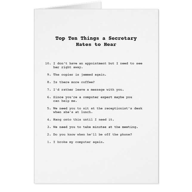 Top Ten Things card (Front)