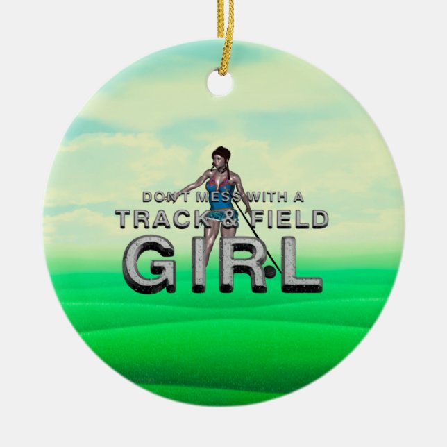 TOP Track and Field Girl Ceramic Tree Decoration (Front)
