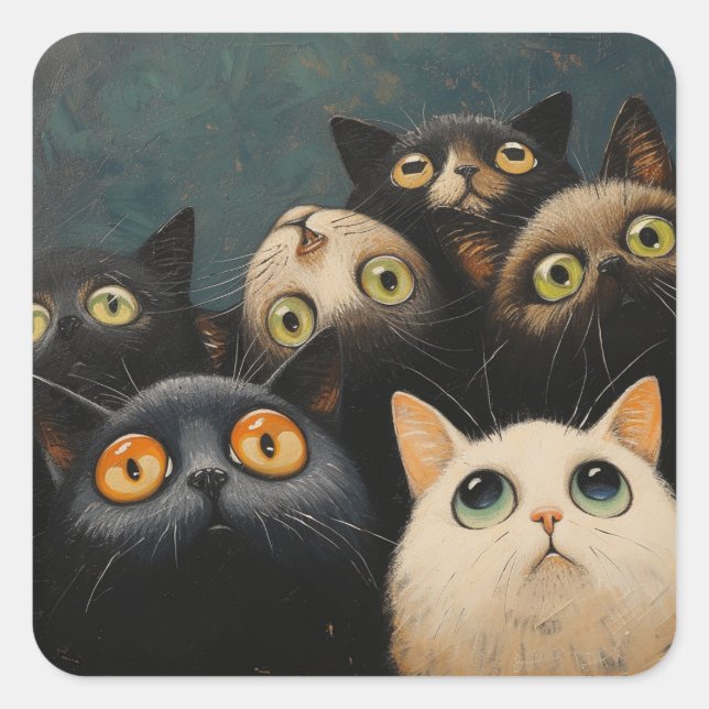 Top View Feline Gaze: Quintessential Cat Square Sticker (Front)