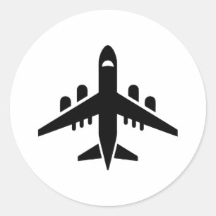 Top view flying aeroplane silhouette classic round sticker