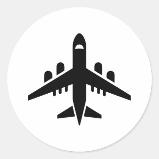 Top view flying aeroplane silhouette classic round sticker