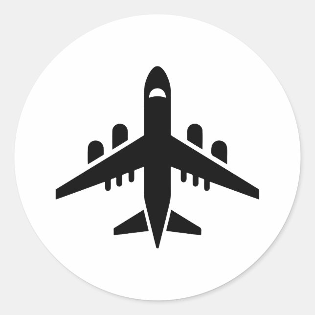 Top view flying aeroplane silhouette classic round sticker (Front)