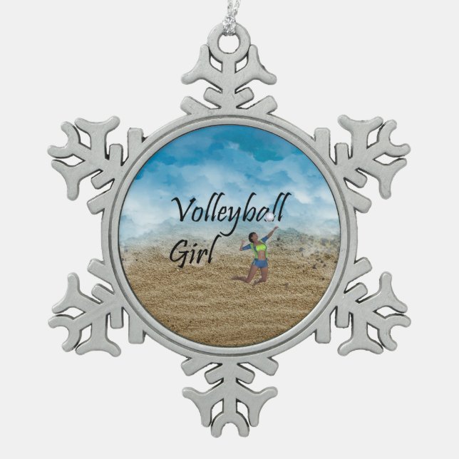 TOP Volleyball Girl Snowflake Pewter Christmas Ornament (Front)