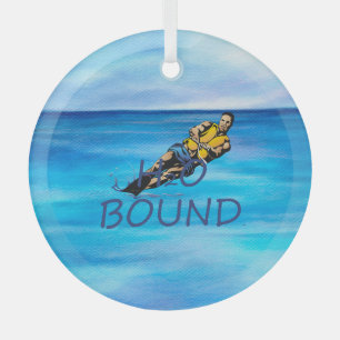 TOP Water Skiing Glass Ornament