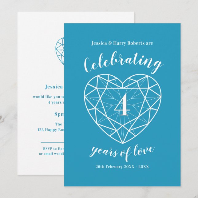 Topaz Anniversary 4 years of love party invites (Front/Back)