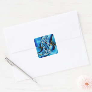 Topaz Blue and White Fractal Art Square Sticker