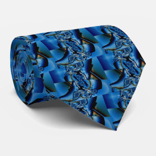 Topaz   Blue and White Fractal Art Tie