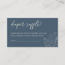 Topaz Blue Wildflower Line Art Diaper Raffle